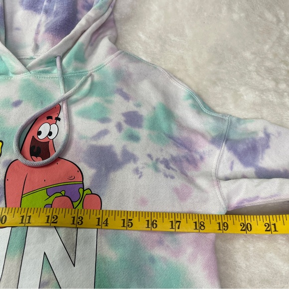 Sponge Bob Square Pants Nickelodeon (FUN) Tie Dye Cropped Top Pullover Hoodie - Picture 5 of 8